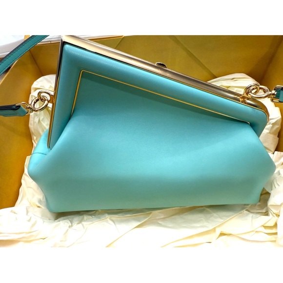 Fendi Turquoise Clutch with Gold Accents - Picture 4 of 10